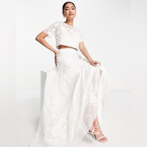 ASOS EDITION White Floral Embroidered Mesh Cami Top & Maxi Skirt Set | 4 | NWT